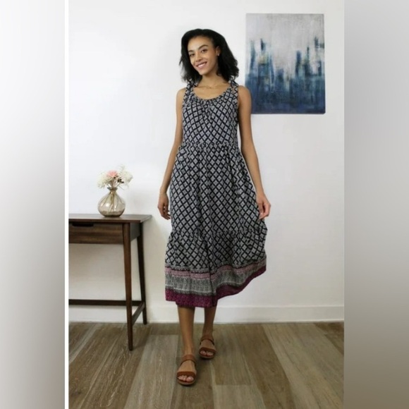 Beach Lunch Lounge Tie Shoulder Maxi Dress Boho Cottage Spring NWT - Picture 1 of 11